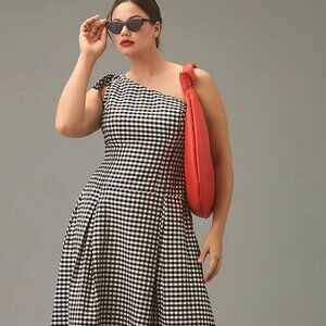 Anthropologie Gingham One Shoulder Midi Dress